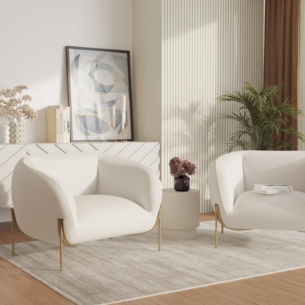 White Velvet Accent Chair with Gold Metal Legs
