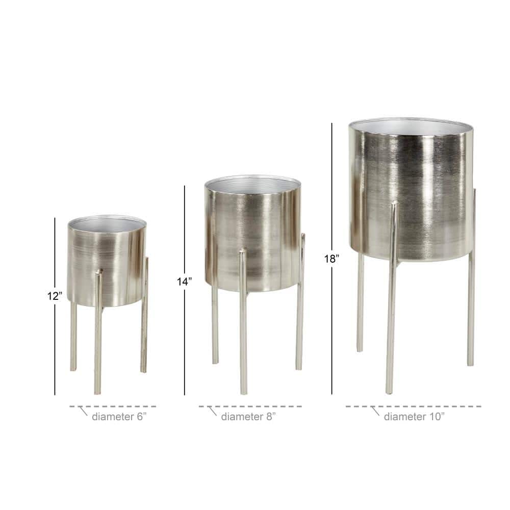 Elevated Trio Metallic Silver Iron Planters, Set of 3
