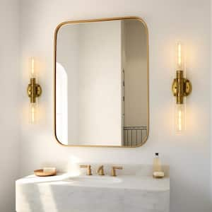 18.1 in. 2-Light Gold Clear Glass Hardwired Wall Sconce with Standard No Bulbs Included