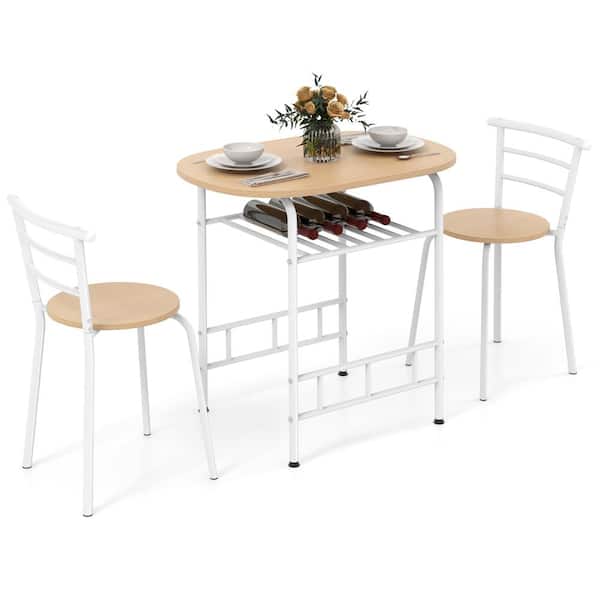 Costway 3 Piece Dining Set Table 2-Chairs Home Kitchen Breakfast Furniture