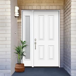 53 in. x 80 in. Element Series 4-Panel Primed White Right-Hand Steel Prehung Front Door with 14 in. Mini Blind Sidelite