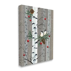 "Birds and Holiday Ornaments Birch Tree Forest" by Grace Popp Unframed Animal Canvas Wall Art Print 30 in. x 40 in.