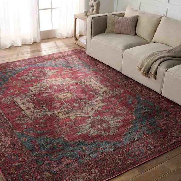 Gloria - Washable Area Rug Low Profile Persian Washable Runners Anti Slip  Backing Rugs for Living Room Light Weight Foldable Carpet 