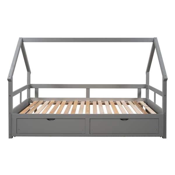 Utopia 4niture Rossana Gray Extendable Twin Size Wooden Daybed with 2-Drawers