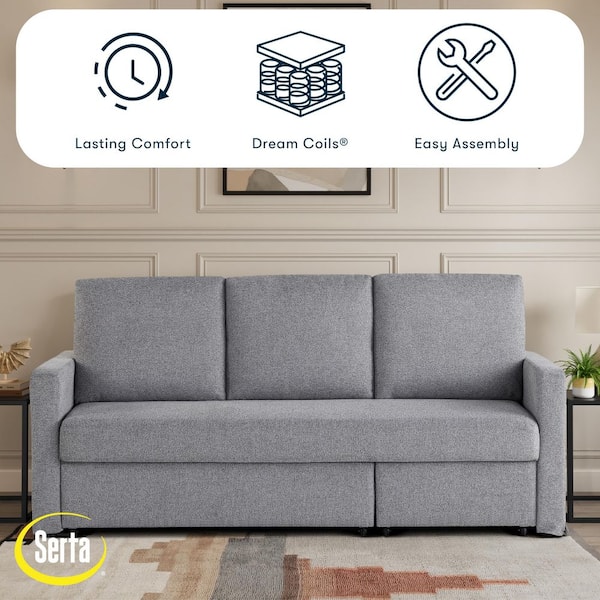Serta Mia 83.9 in. Light Gray Woven Polyester King Size Sofa Bed