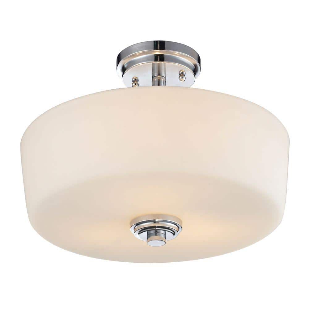 Lamina 14.375 in. 3-Light Chrome Semi-Flush Mount with Matte Opal Shade