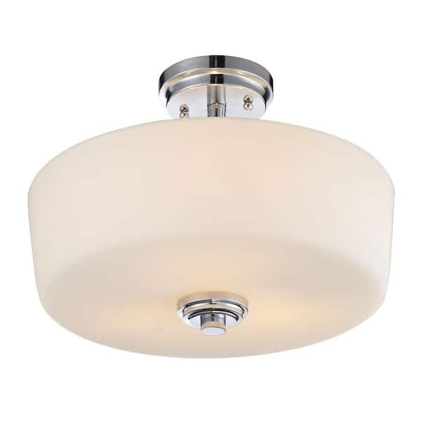 Unbranded Lamina 14.375 in. 3-Light Chrome Semi-Flush Mount with Matte Opal Shade