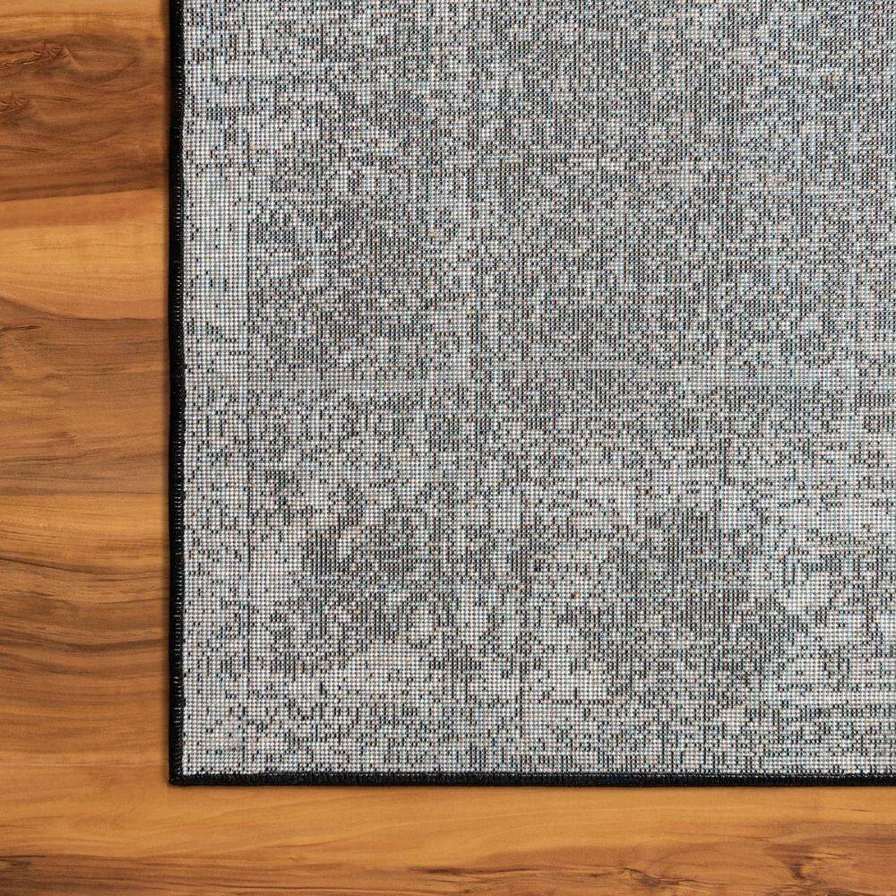Black and Gray Floral Motif Low Pile Area Rug