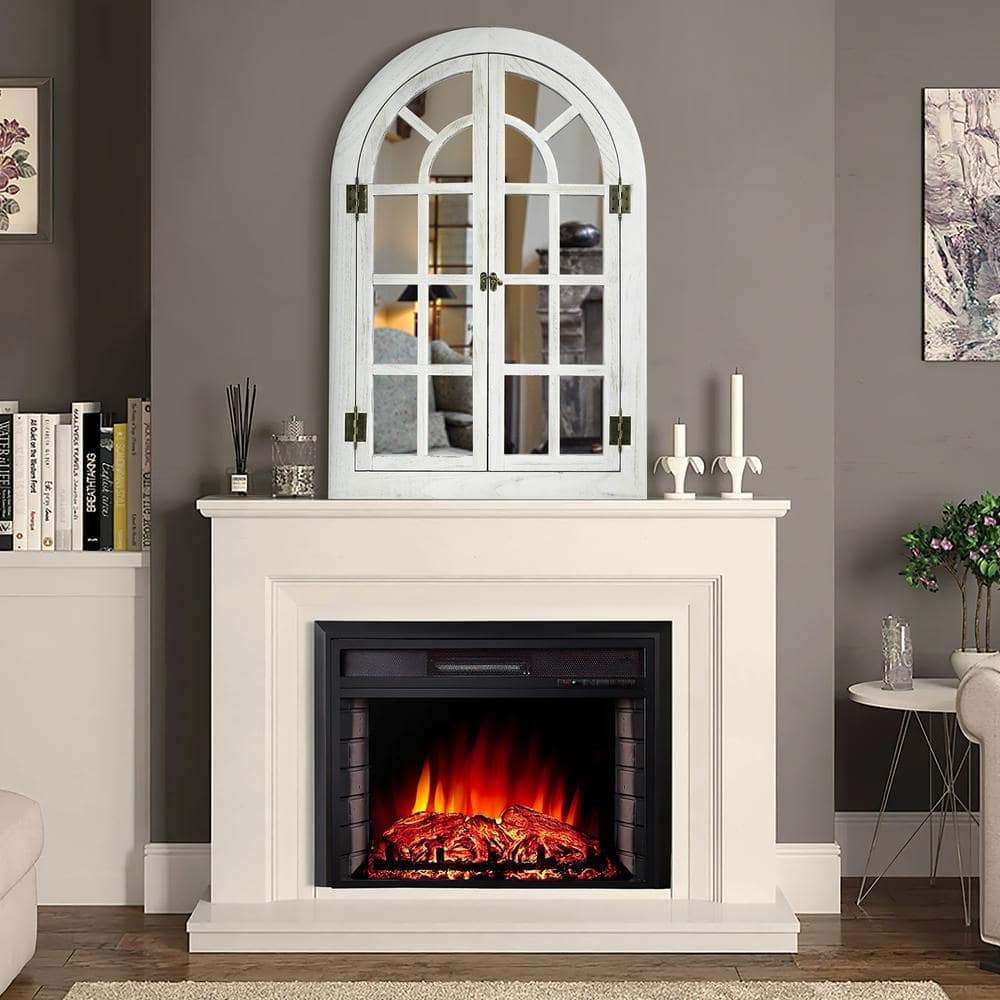 White Farmhouse Arched Wood Framed Decorative Mirror 24" x 36"