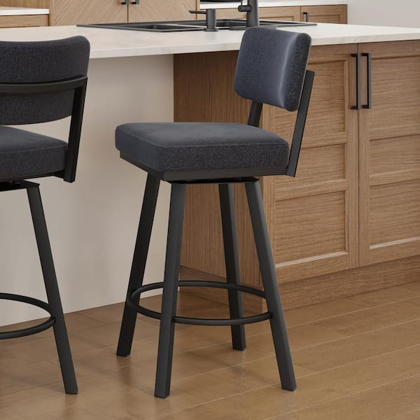 Amisco Alek 31 in. Blue and Gold Woven Polyester/Black Metal High Back Swivel Bar Stool