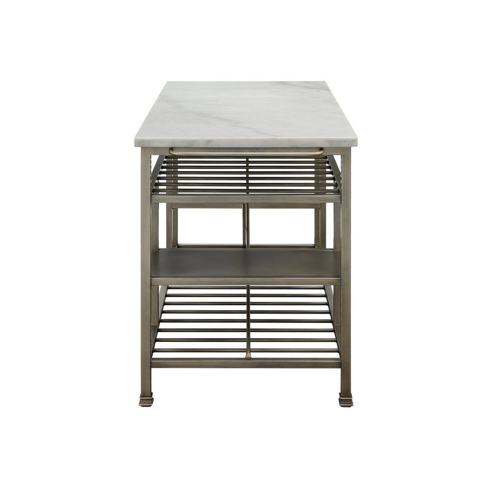 Lanzo 50" Marble and Antique Pewter Kitchen Island