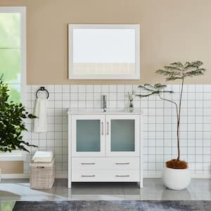 Brescia 36 in. W x 18 in. D x 36 in. H Bathroom Vanity in White with Single Basin Vanity Top in White Ceramic and Mirror