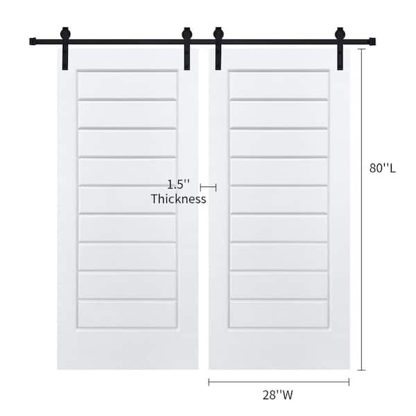 AIOPOP HOME Double Modern Eight Panel 28 in. x 80 in. MDF White Barn Sliding Door With Hardware kit