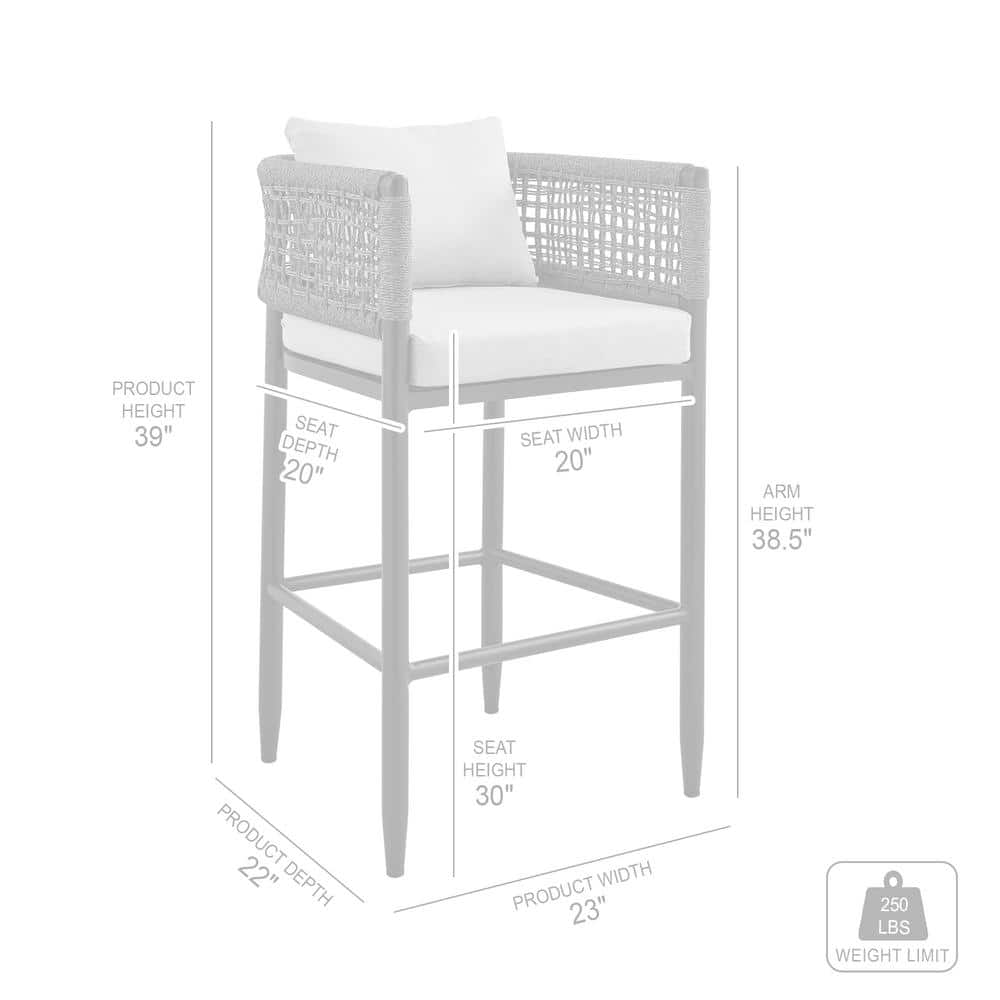 Alegria Gray Aluminum and Rope Outdoor Bar Stool with Cushions