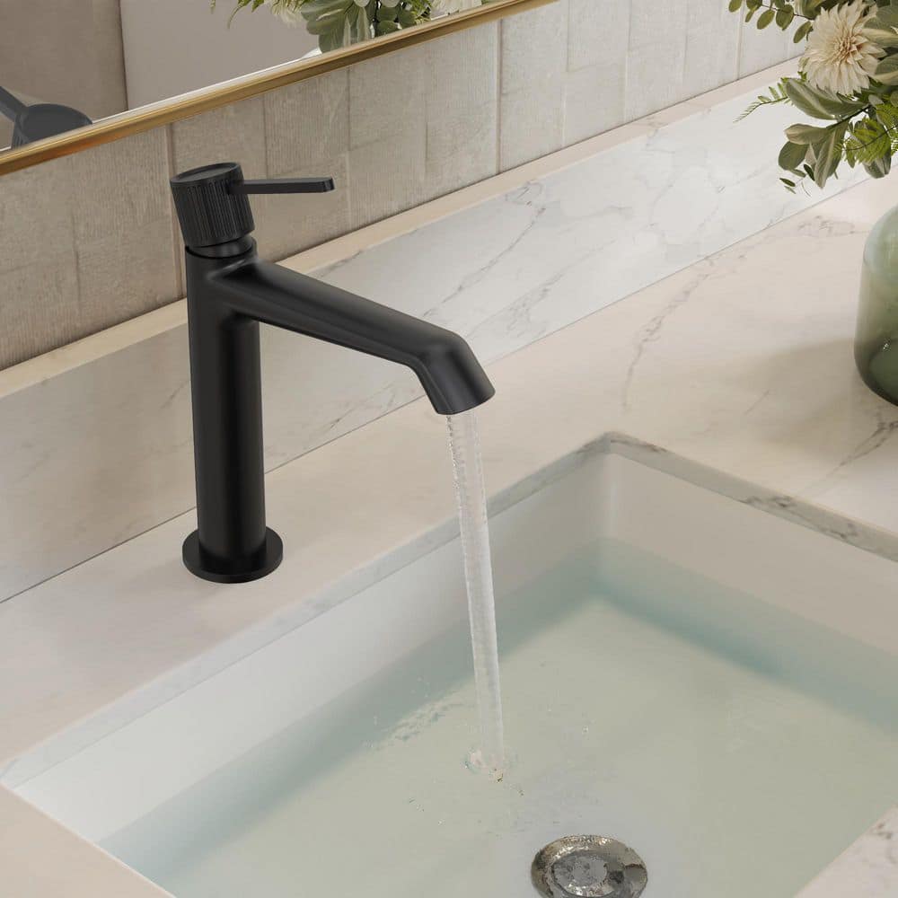 8.25 in. H Single Hole 1-Handle Brass Bathroom Faucet with Pop-Up Drain, Complete Installation Kit in Matte Black price history on PriceWatchPro