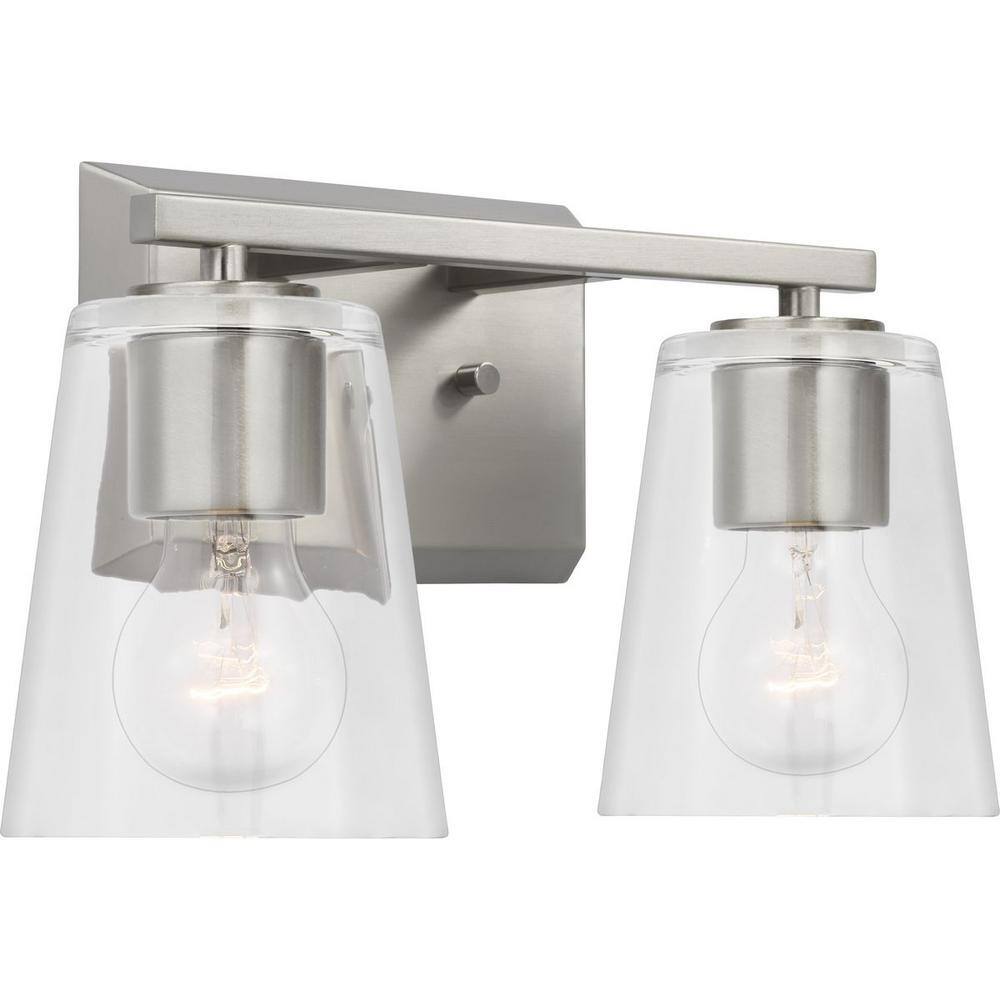 Vertex Brushed Nickel Clear Glass 2-Light Bath Fixture