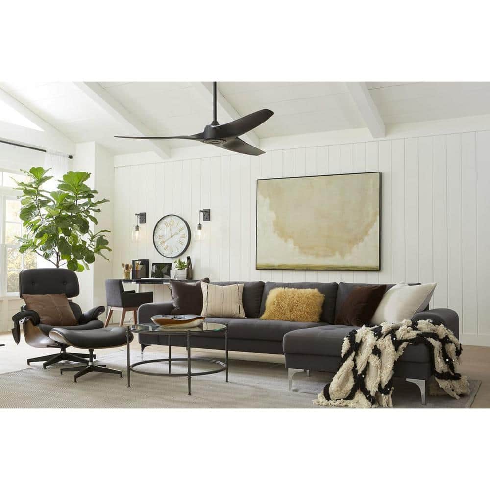 Manvel 60" Matte Black and Grey Weathered Wood Ceiling Fan with Remote
