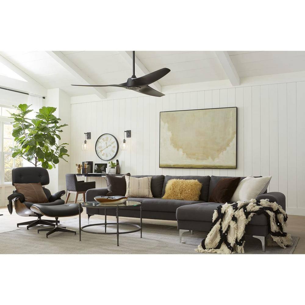 Manvel 60" Matte Black and Grey Weathered Wood Ceiling Fan with Remote