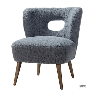 Mini Blue Vegan Lambskin Sherpa Upholstery Side Chair with Cutout Back and Solid Wood Legs