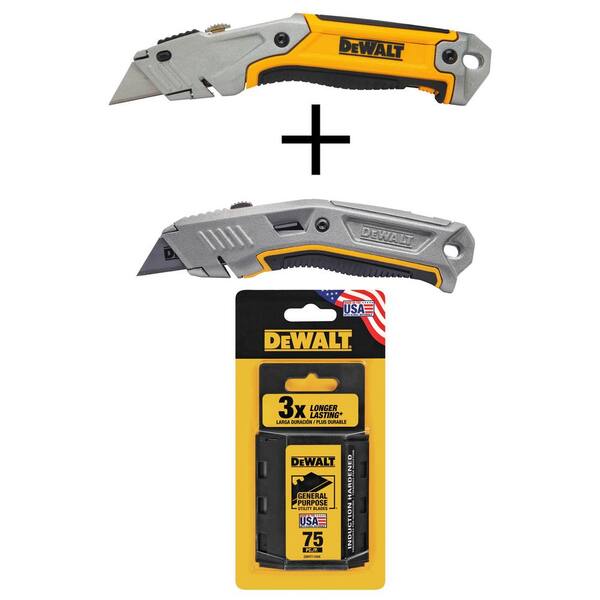 DEWALT Metal Retractable Utility Knife, Retractable Utility Knife and Heavy-Duty Blades for Utility Knives (75-Pack)