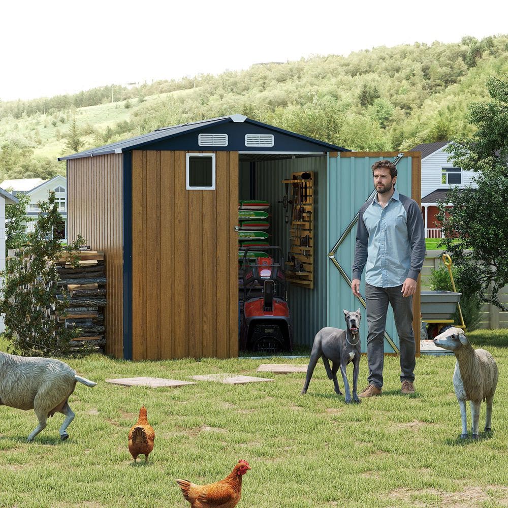 6 ft. W x 8 ft. D Yellow Outdoor Steel Storage Shed,Lockable Door