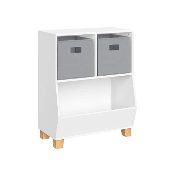 29.1 in. H x 23.6-in. W x 13.31 in. D White MDF Catch-All Toy Organizer with 2-Cubbies, 2-Compartments and 2-Gray Bins