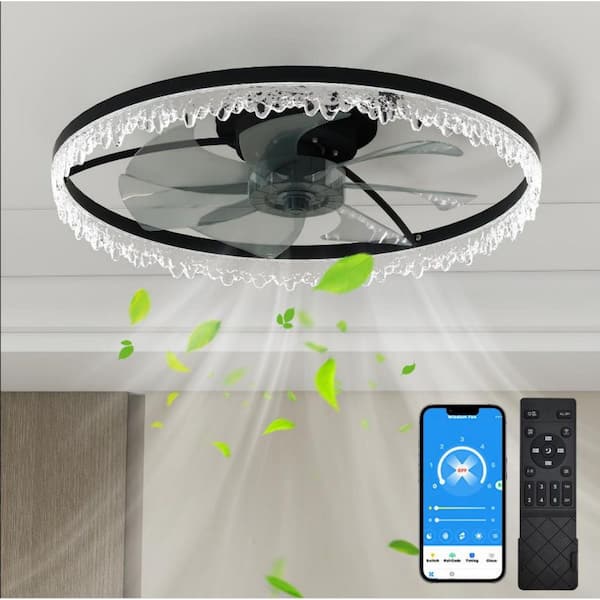 24 in. Integrated LED Indoor Black Low Profile Ceiling Fan with Lights, Flush Mount Smart App Remote Control Ceiling Fan