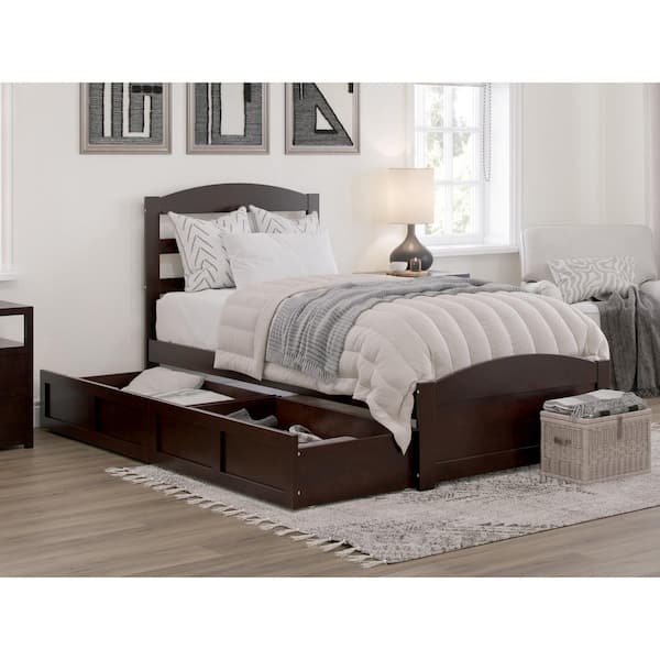 AFI Warren, Solid Wood Platform Bed with Footboard and Storage Drawers (Set of 2), Twin XL, Espresso