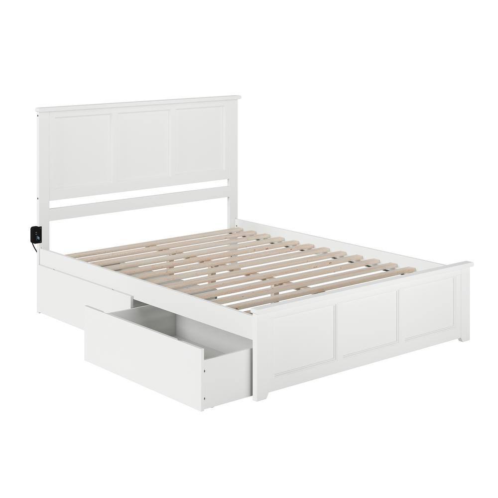 Sophisticated Madison White Queen Storage Platform Bed with 2 Drawers