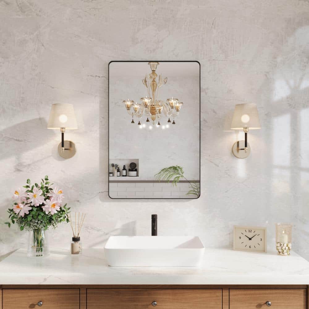24 in. W x 36 in. H Modern Matte Black Bathroom Vanity Mirror Decorative Wall Mounted Frame price history on PriceWatchPro