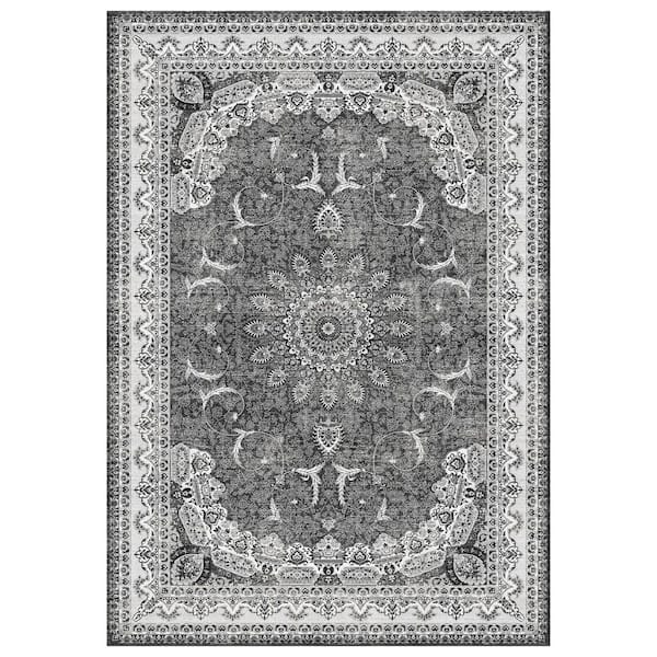 Bohemian 5 ft. x 8 ft. Distressed Black Soft Area Rug