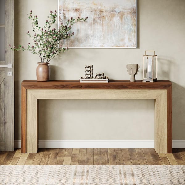 BYBLIGHT Turrella 63 in. Brown and Oak Console Tables BYBLIGHT Turrella 63 in. Brown and Oak Console Tables