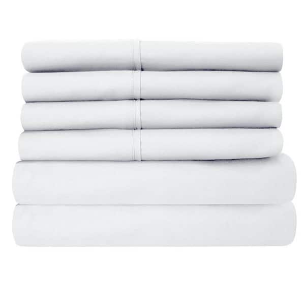 Luxury Home Super-Soft 1600 Series Double-Brushed 6-Piece White Microfiber California King Bed Sheets Set