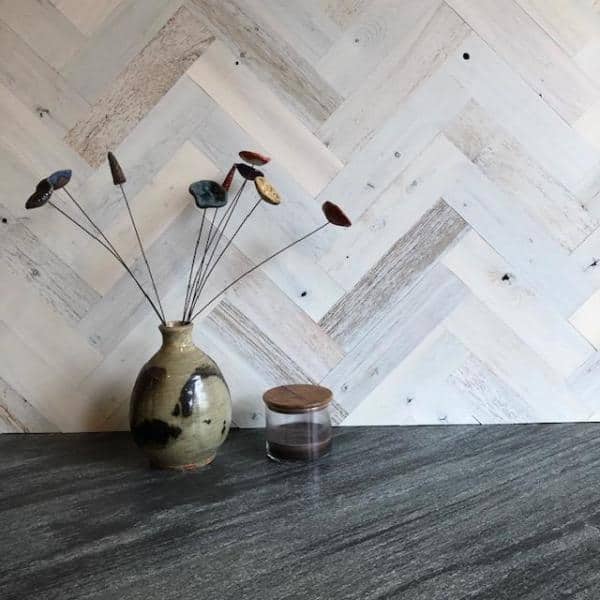 Coastal White Reclaimed Wood Herringbone Wall Planks