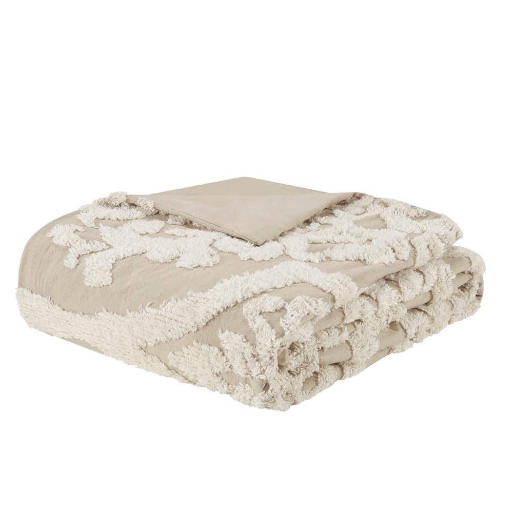 Viola Taupe Full/Queen Cotton Chenille Damask Duvet Set