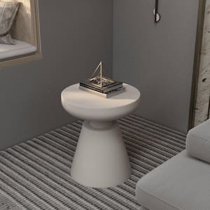 Isle Minimalist Modern Round Side Table in Fiberstone Accent Table and Pedestal Base for Indoor and Outdoor in Cream