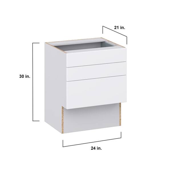 J COLLECTION Fairhope Bright White Slab Assembled Vanity ADA Drawer Base Cabinet with 3 Drawers (12 in. W x 30 in. H x 21 in. D)