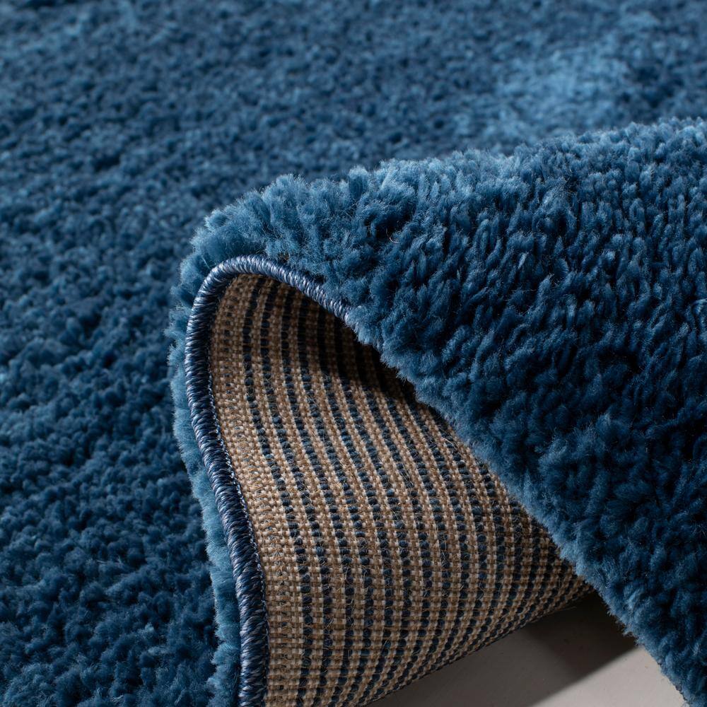 Navy Soft Shag 59" Round Synthetic Area Rug - Non-Slip & Easy Care