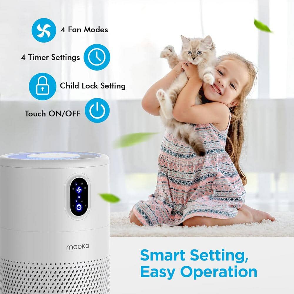 Mooka White Tower Air Purifier with True HEPA Filter