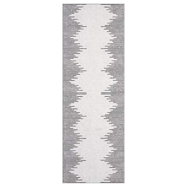 Washable 2X6ft Modern Striped Printed Rug Low Pile Soft Thin Carpet Stain Resistant Non-Slip, Beige