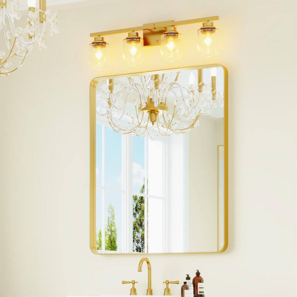 40 in. W x 32 in. H Rectangular Aluminum Framed Wall Bathroom Vanity Mirror in Gold price history on PriceWatchPro