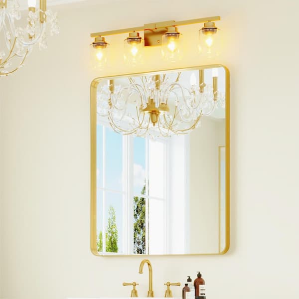 ONWITH 40 in. W x 32 in. H Rectangular Aluminum Framed Wall Bathroom Vanity Mirror in Gold