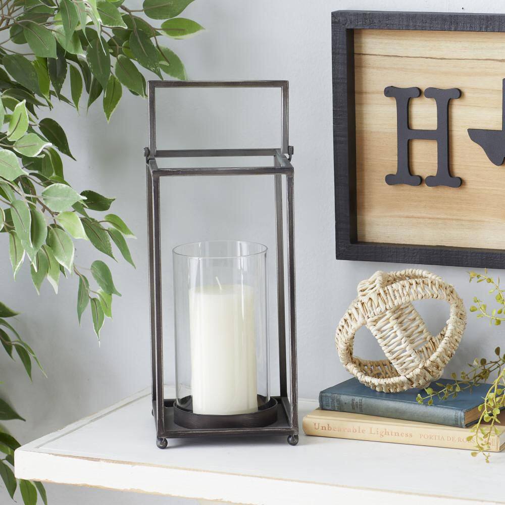 Elegant Black Metal Glass Hurricane Candle Lantern - 16" Height