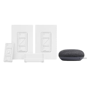 Caseta Smart Lighting Start Kit with Pico Remote, 2-Dimmer Switches, and Google Home Mini, Charcoal (CASETA-2DIM-GMCHCL)