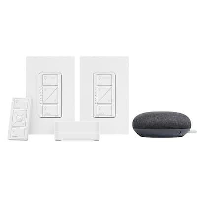 Caseta Wireless Smart Lighting Start Kit with Pico Remote, 2-Dimmer Switches, and Google Home Mini, Charcoal