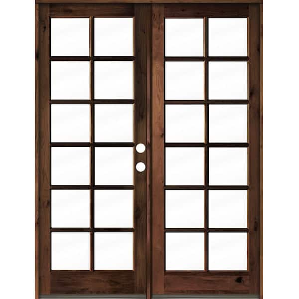 Krosswood Doors 72 in. x 96 in. French Knotty Alder Wood 12-Lite Clear Glass red mahogony Stain Left Active Double Prehung Front Door