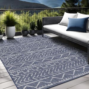 Blue 9 ft. x 12 ft. Waikiki Trellis Modern Indoor Outdoor Area Rug