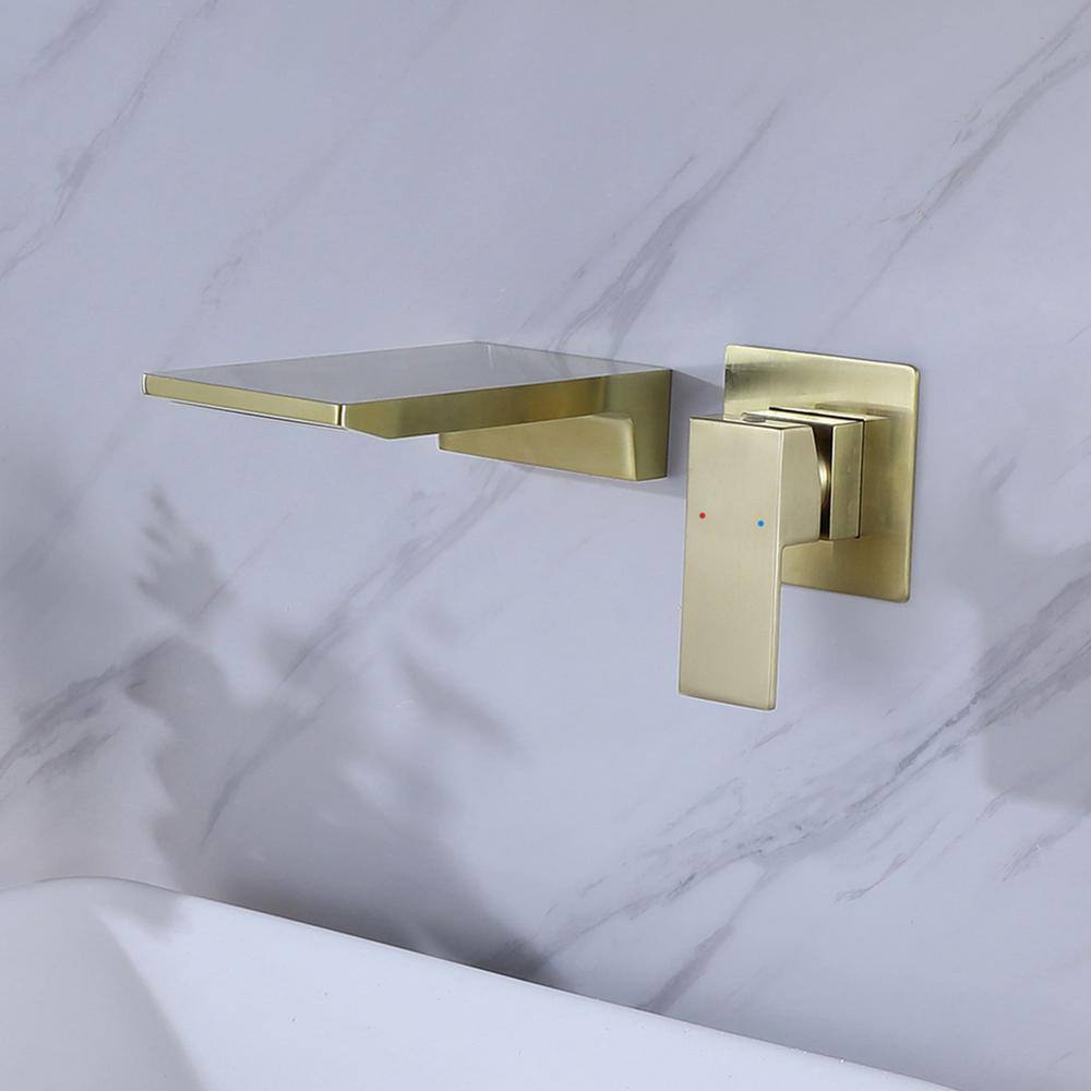 Brushed Gold Wall-Mounted Waterfall Bathroom Faucet