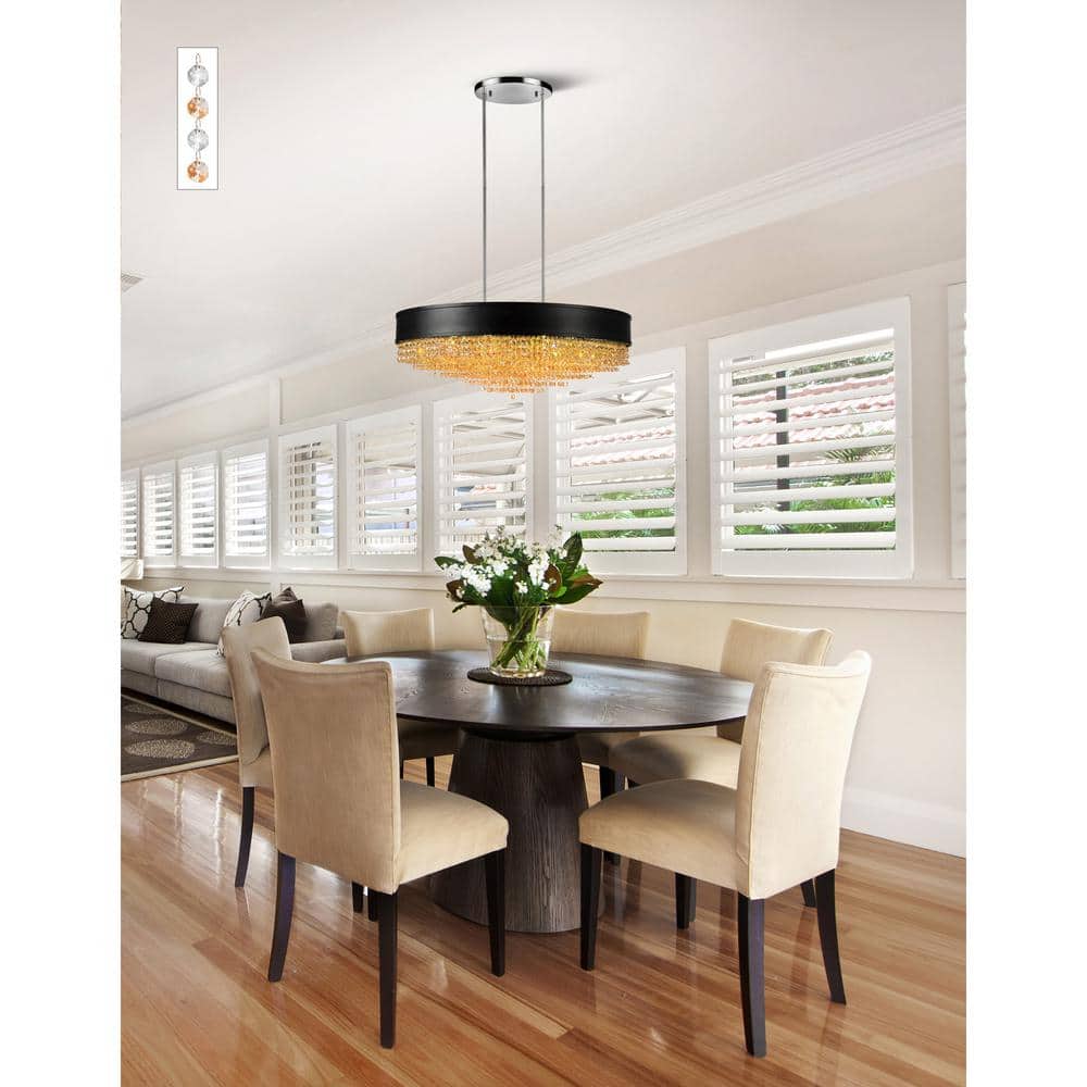 Medina Black Drum Shade Chandelier with Crystal Beads