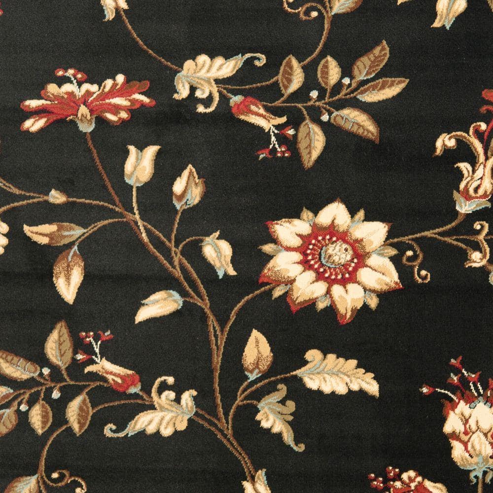 Black Floral Tufted Synthetic 8' x 11' Area Rug